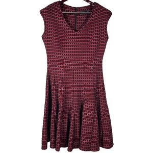 Mes Amies Pleated Flare Dress Womens 8 Red Black Sleeveless V-Neck Whimsygoth